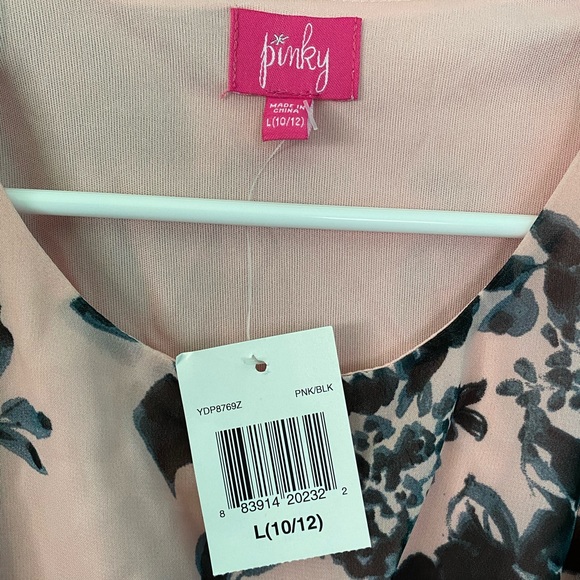 Girls Pink & Black Floral Dress - Picture 3 of 3